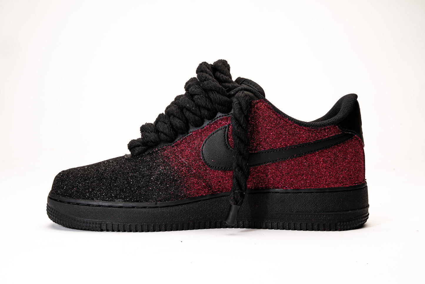 Nike Air Force 1 Glitter Black / Fucsia  Rope Laces