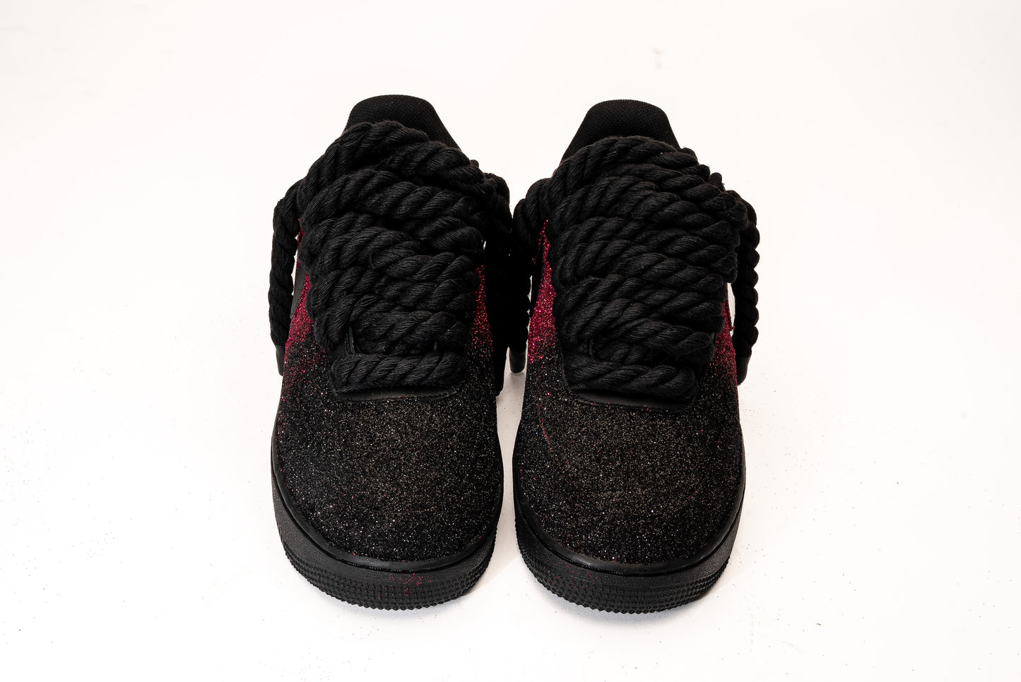 Nike Air Force 1 Glitter Black / Fucsia  Rope Laces